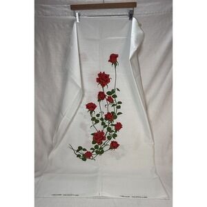 Vintage Alfred Shaheen Hand Printed In Hawaii Fabric Red Roses 44x54"